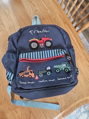 Kids Navy Blue Tractor Backpack with Light Blue Accents